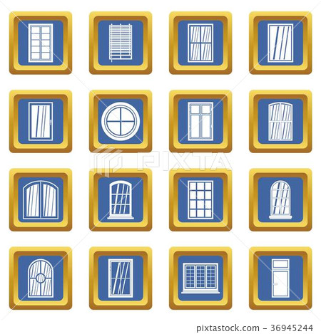 Plastic window forms icons set blue Plastic window forms icons set blue 36945244