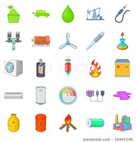 Nonrenewable energy icons set, cartoon style Nonrenewable energy icons set, cartoon style 36945246