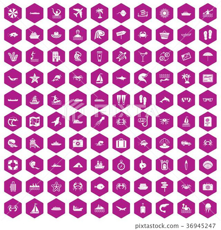 100 sea life icons hexagon violet 100 sea life icons hexagon violet 36945247