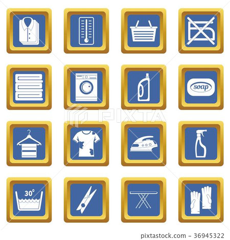 Laundry icons set blue Laundry icons set blue 36945322