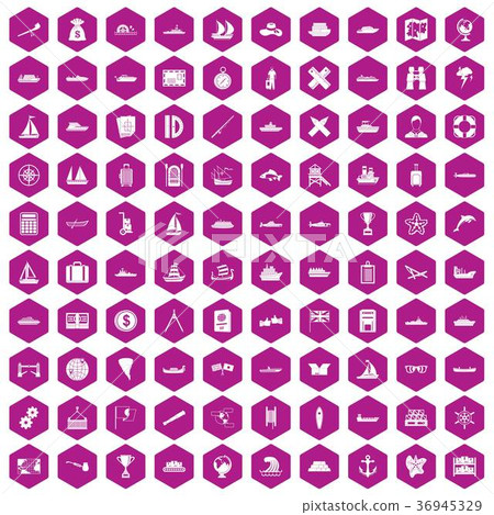 100 shipping icons hexagon violet 100 shipping icons hexagon violet 36945329