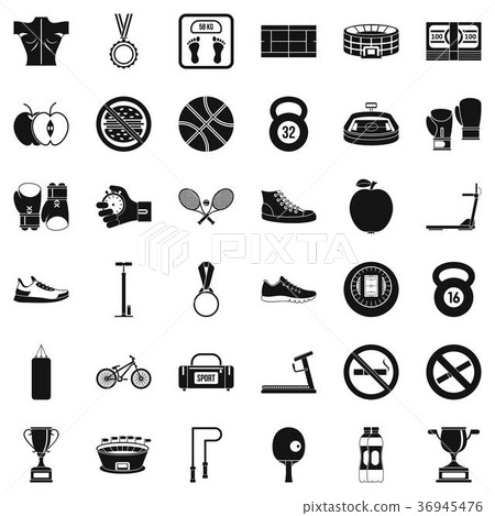 Hard boxing icons set, simple style Hard boxing icons set, simple style 36945476