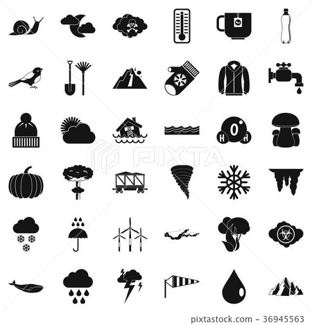 Autumn cloud icons set, simple style Autumn cloud icons set, simple style 36945563