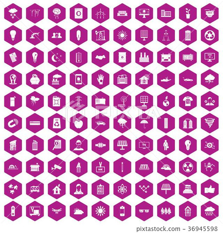 100 solar energy icons hexagon violet 100 solar energy icons hexagon violet 36945598