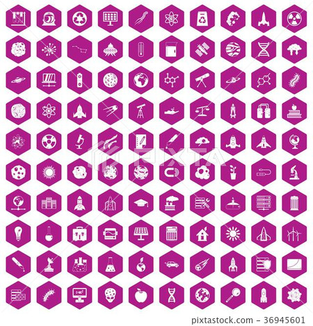 100 space icons hexagon violet 100 space icons hexagon violet 36945601