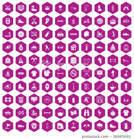 100 sport life icons hexagon violet 100 sport life icons hexagon violet 36945692
