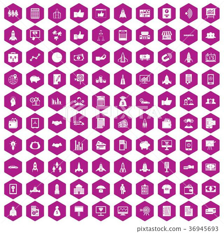 100 startup icons hexagon violet 36945693