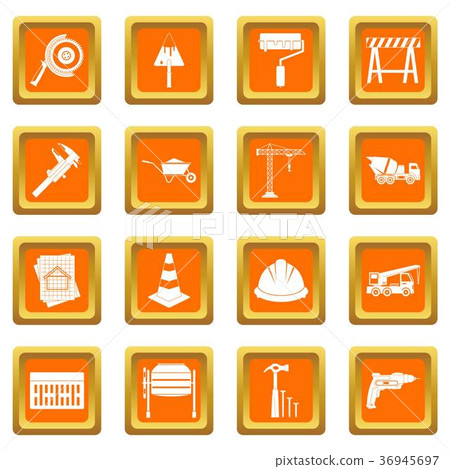 Architecture icons set orange 36945697