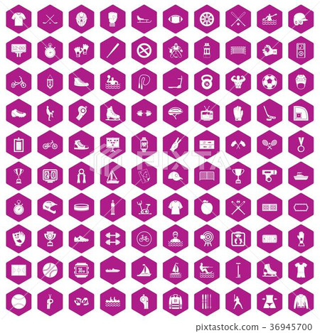 100 sport team icons hexagon violet 36945700