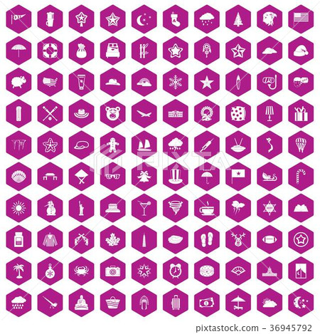 100 star icons hexagon violet 36945792