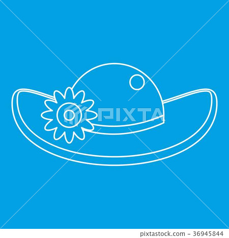 Hat with flower icon, outline style Hat with flower icon, outline style 36945844