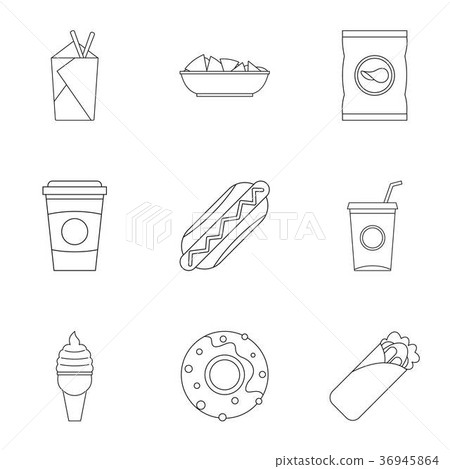 Unhealthy food icon set, outline style Unhealthy food icon set, outline style 36945864