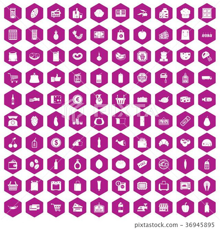 100 supermarket icons hexagon violet 100 supermarket icons hexagon violet 36945895