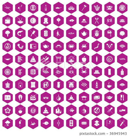 100 sushi bar icons hexagon violet 36945943