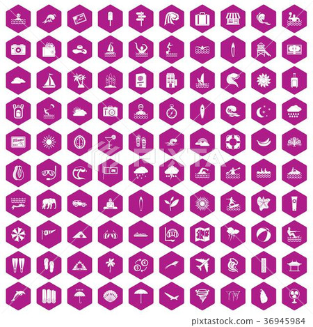 100 surfing icons hexagon violet 36945984