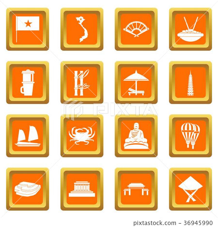 Vietnam travel icons set orange Vietnam travel icons set orange 36945990