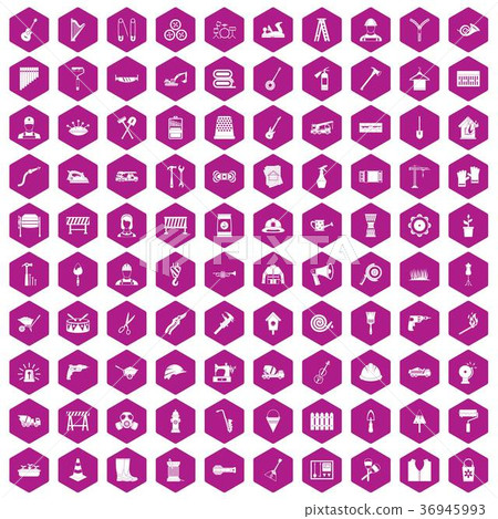 100 tools icons hexagon violet 100 tools icons hexagon violet 36945993