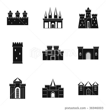 Ancient castles icon set, simple style Ancient castles icon set, simple style 36946003
