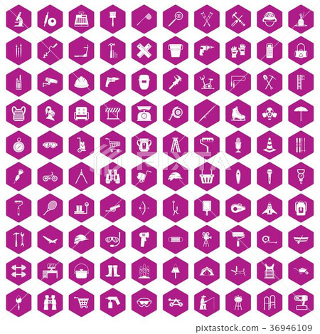 100 tackle icons hexagon violet 36946109