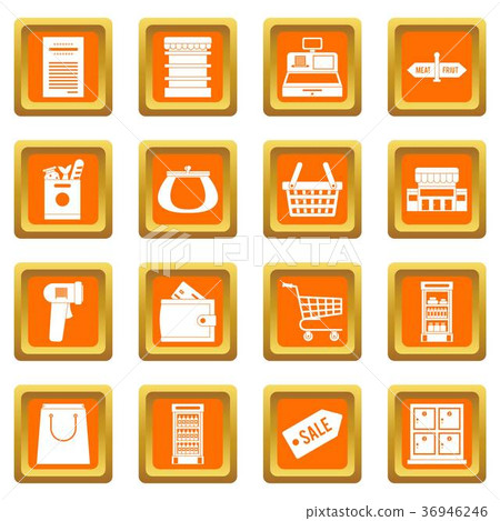 Supermarket icons set orange Supermarket icons set orange 36946246
