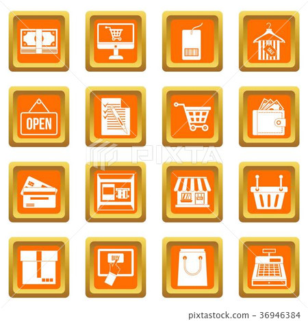 Shopping icons set orange 36946384