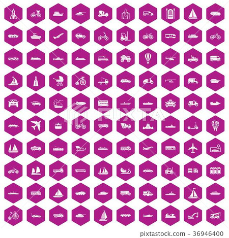 100 transportation icons hexagon violet 36946400