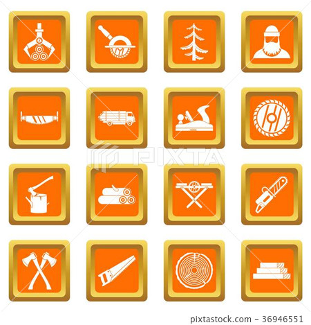 Timber industry icons set orange 36946551