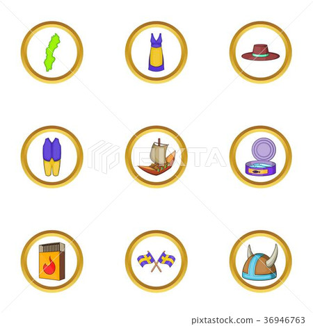 Scandinavian country icons set, cartoon style 36946763
