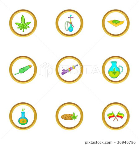 Cannabis icon set, cartoon style Cannabis icon set, cartoon style 36946786