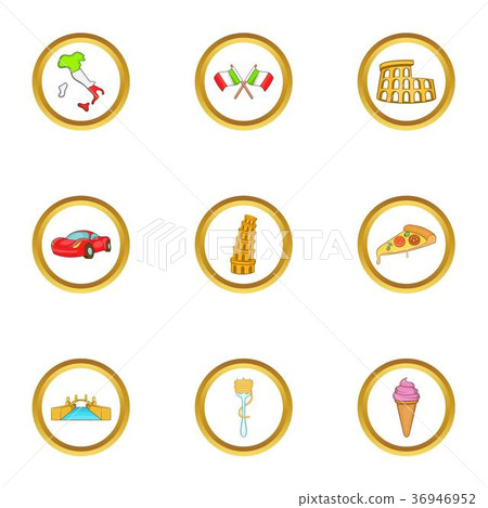 Italia icon set, cartoon style Italia icon set, cartoon style 36946952