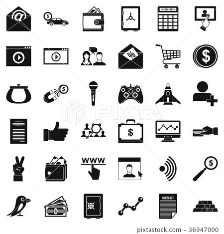 Digital working icons set, simple style Digital working icons set, simple style 36947000