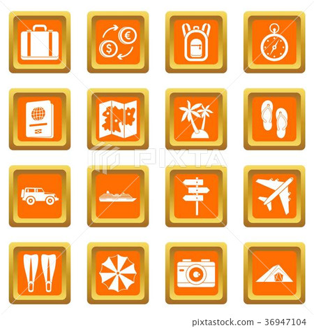 Travel icons set orange 36947104