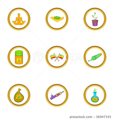 Rastafarian icon set, cartoon style Rastafarian icon set, cartoon style 36947345