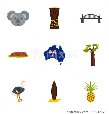 Tourism in Australia icon set, flat style 36947378