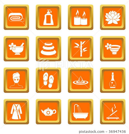 Spa treatments icons set orange 36947436