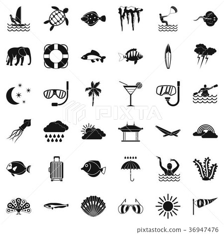 Diving in water icons set, simple style 36947476