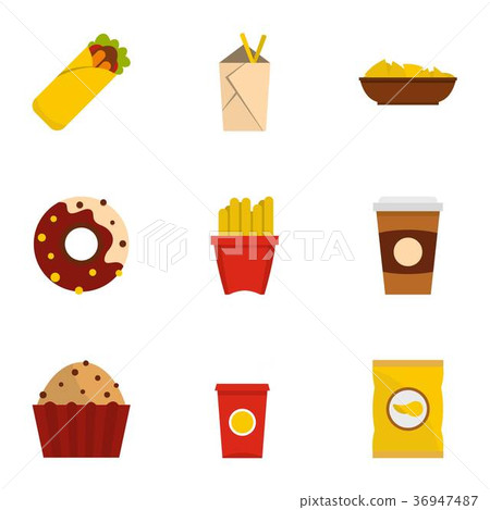 Tasty fast food icon set, flat style 36947487