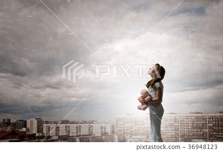 Little girl with bear Little girl with bear 36948123