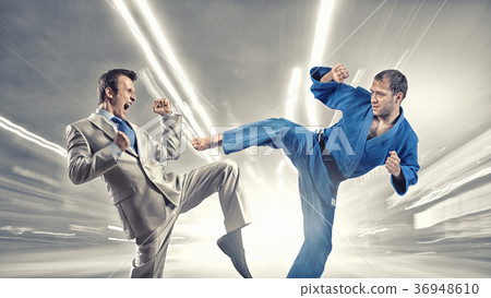 Karate man in blue kimino 36948610