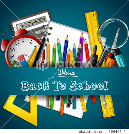 Cartoon school supplies on the background Cartoon school supplies on the background 36949541