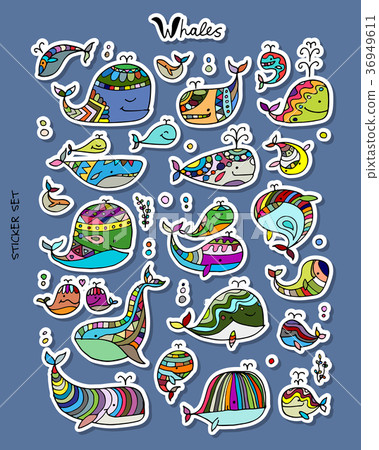 Whales, sticker set for your design Whales, sticker set for your design 36949611