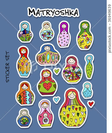 Russian nesting dolls, Matryoshka, sticker set for 36949639