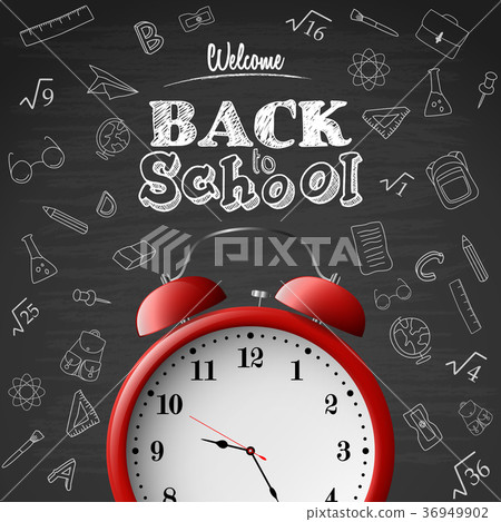 Back to school background with red alarm clock - Stock Illustration ...