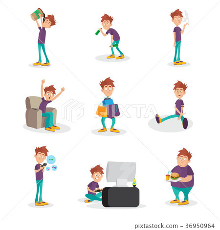 Flat vector set of people with bad habits 36950964