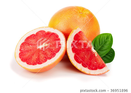 grapefruit and half with leaves isolated on white grapefruit and half with leaves isolated on white 36951896