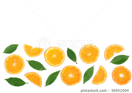 slices of tangerine with leaves isolated on white slices of tangerine with leaves isolated on white 36952004