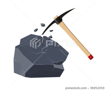 Wooden pickaxe with iron tip nd rock. 36952030