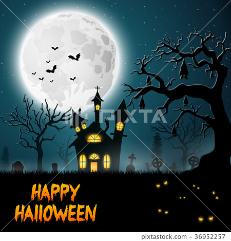 Scary church with bats hanging on tree Scary church with bats hanging on tree 36952257