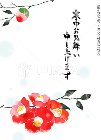 水彩插圖與山茶花背景冬天問候字母 36952499