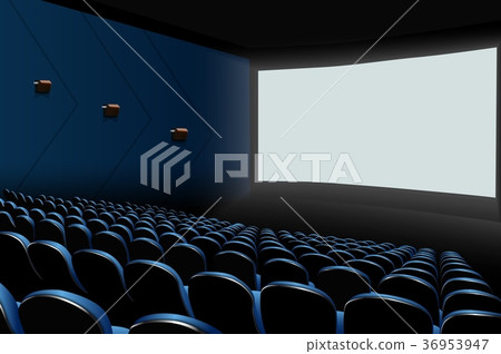 Cinema auditorium with blue seats and white blank  36953947